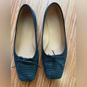 Mansur Gavriel. RAFFIA SQUARE TOE BALLERINA- Black